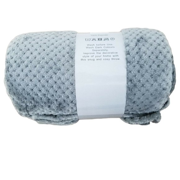 Cai Teng Waffle Throw Blanket Living Fleece 60 x 80 Inches Gray NEW - Picture 2 of 5